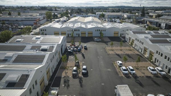 Vue aérienne du parc d’activité Les Portes de La Soie à Vaulx-en-Velin